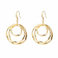 Boho Style Hammered Gold Double-Hoop Drop Earrings
