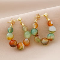 Boho Natural Stone Beaded Gold Plated Hoop Earrings