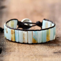 Natural Amazonite Stone & Leather Tree Of Life Bracelet