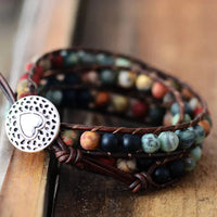 Natural Semi-Precious Gemstones "LOVE" Leather Wrap Bracelet