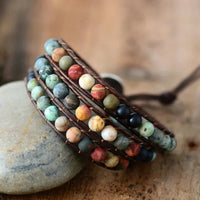 Natural Semi-Precious Gemstones "LOVE" Leather Wrap Bracelet
