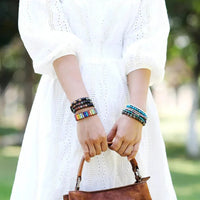 Natural Semi-Precious Gemstones "LOVE" Leather Wrap Bracelet