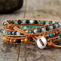 Natural Green Jade Jasper and Moss Agate Wrap Bracelet