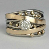 Vintage Zirconia Accent Gold Inlay Artisan Band Ring