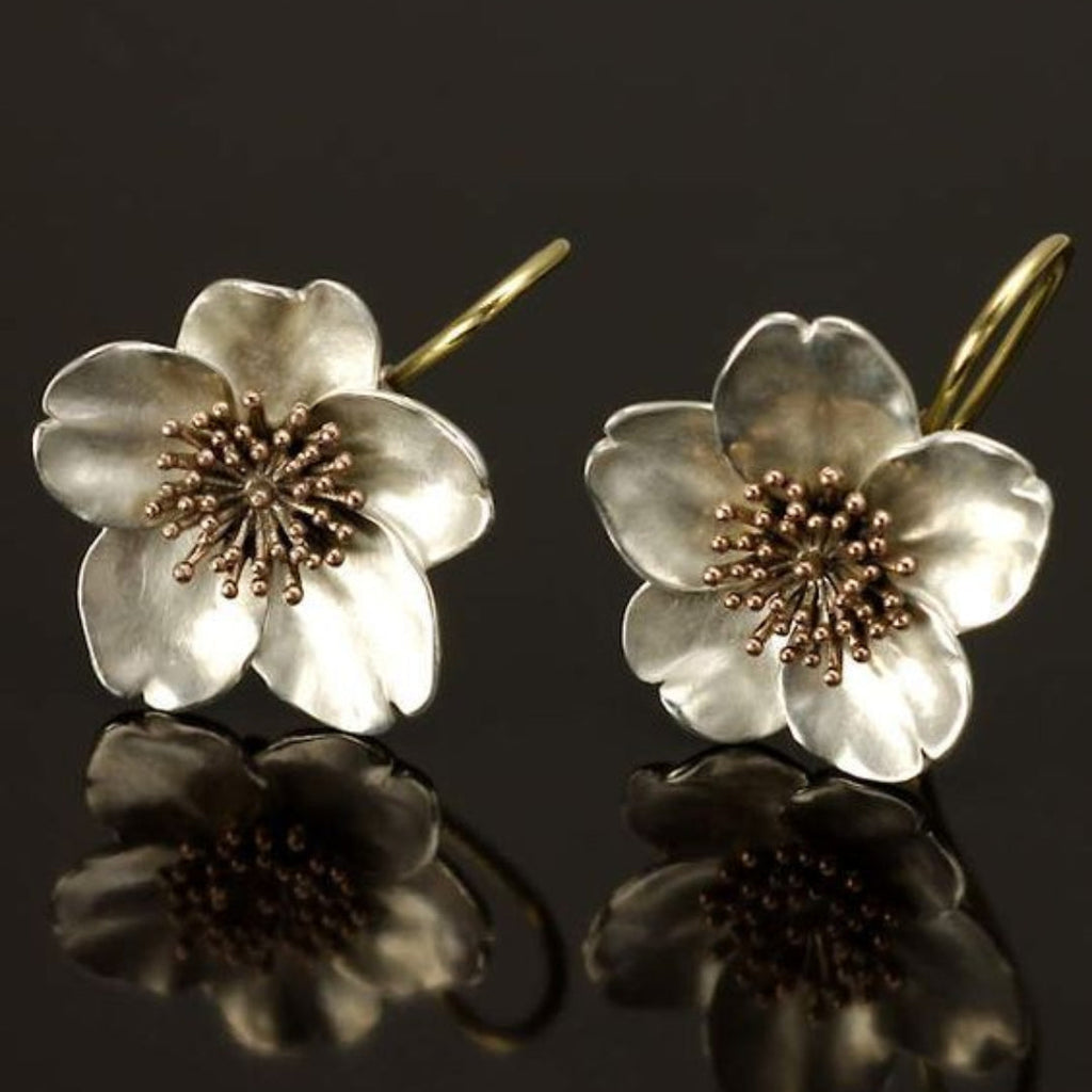 Classic Silver Flower Earrings with Gold Center Detail