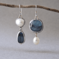 Vintage Blue Stone Pearl Earrings