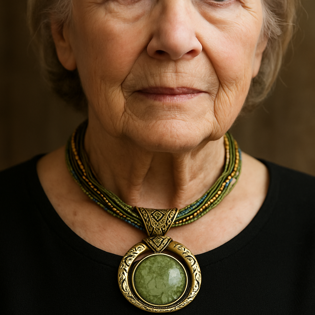 Vintage Green Crystal Ethnic Pendant Necklace