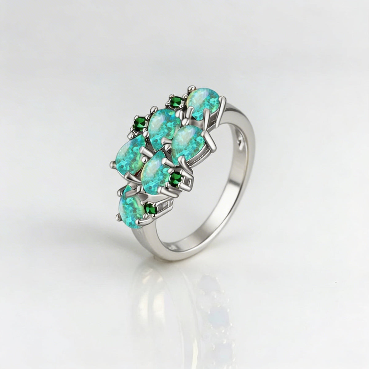 Classic Green Water Drop Opal Cluster Ring