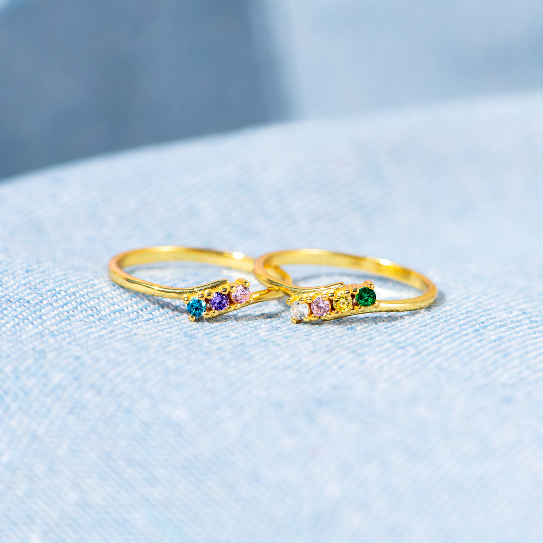 Personalized 1-6 Family Birthstones Bypass Ring
