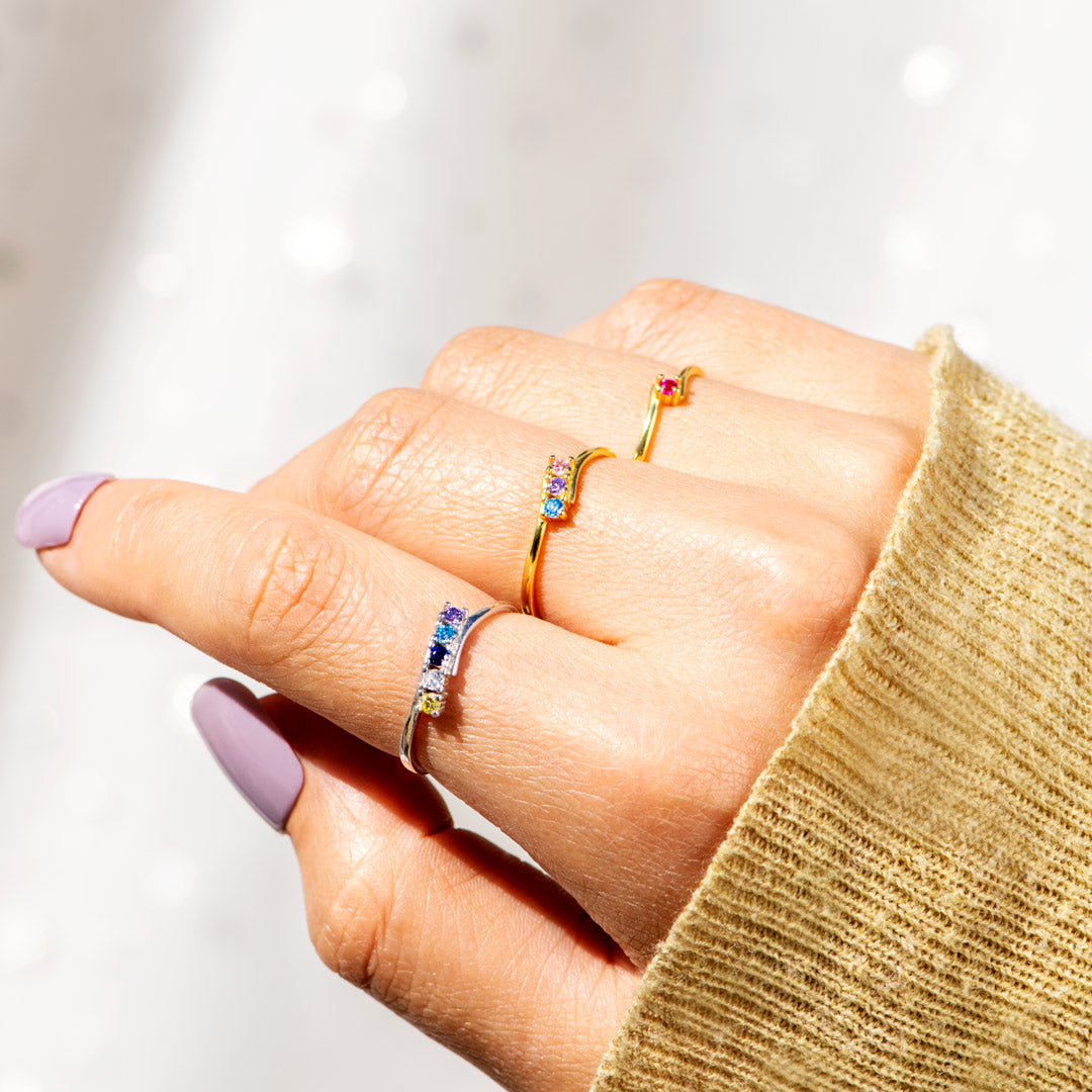Personalized 1-6 Family Birthstones Bypass Ring