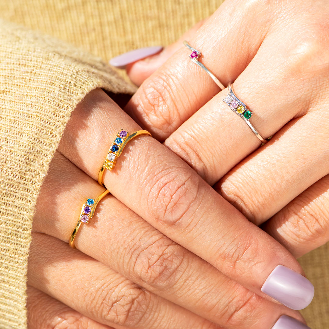 Personalized 1-6 Family Birthstones Bypass Ring