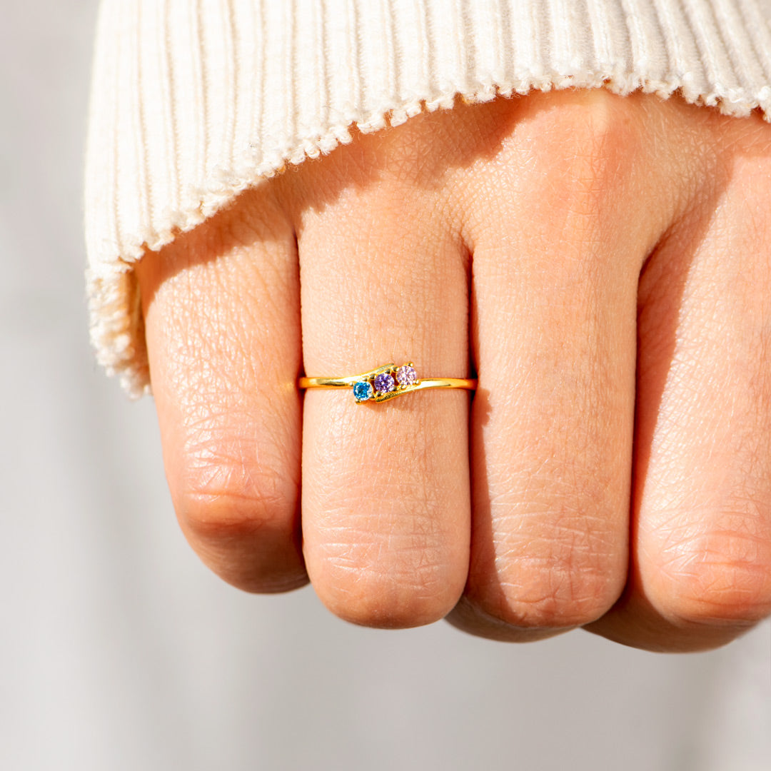 Personalized 1-6 Family Birthstones Bypass Ring