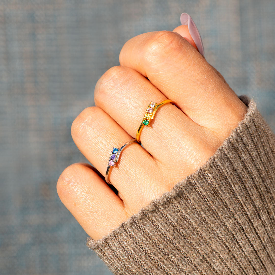 Personalized 1-6 Family Birthstones Bypass Ring