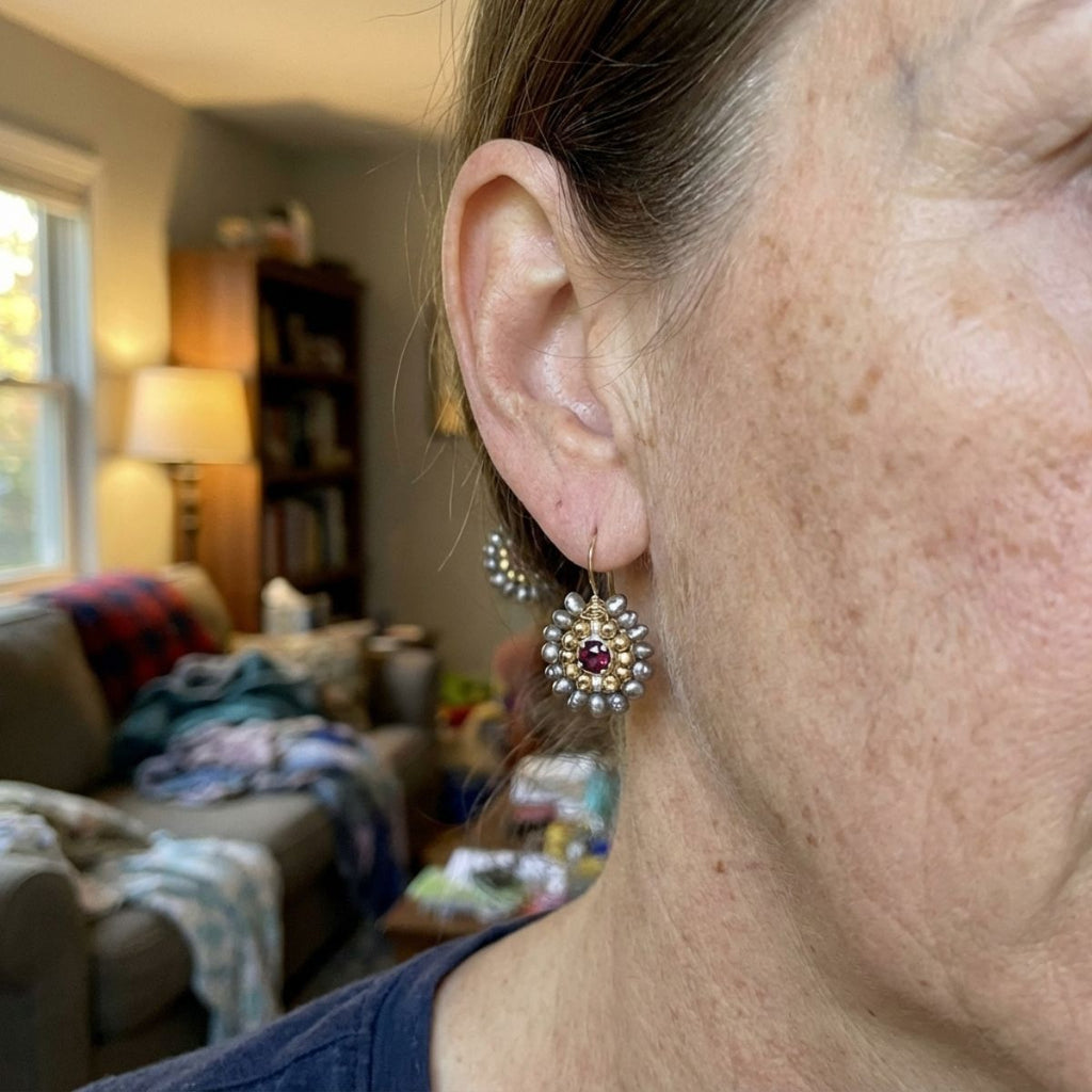 Vintage Retro Golden & Grey Geometric Stones Earrings