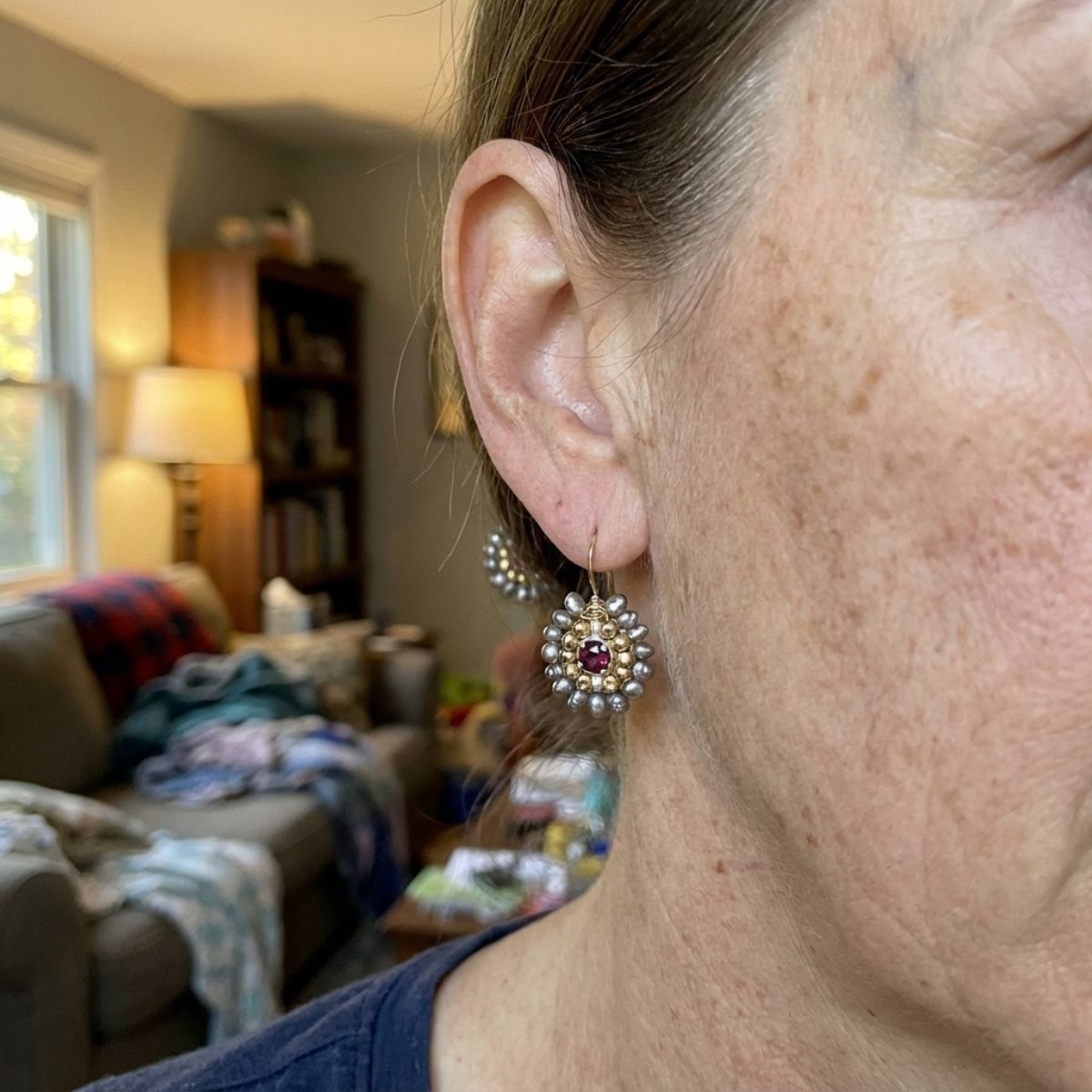 Vintage Retro Golden & Grey Geometric Stones Earrings