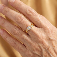Elegant Adjustable Zirconia Flower Leaf Open Ring