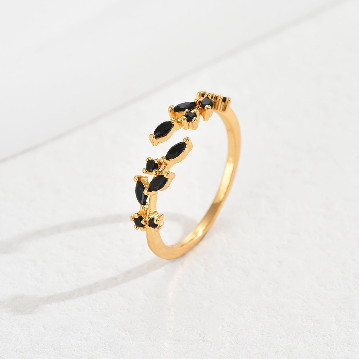 Elegant Black Zirconia Floral Gold Plated Ring
