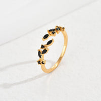 Elegant Black Zirconia Floral Gold Plated Ring