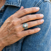 Elegant Bohemian Turquoise Leaf Zirconia Crystal Ring