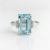 Elegant Classic 4 Prong Square Sea Blue Gemstone Ring