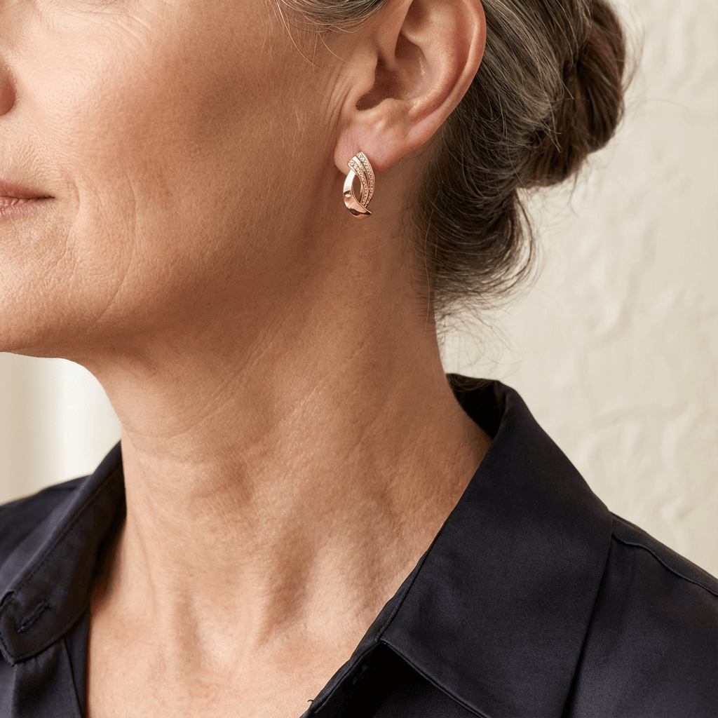 Elegant Earrings with Zirconia in Rose Gold