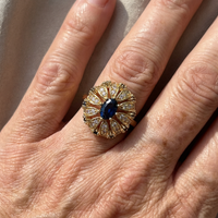Elegant Gold Plated Sunflower Design Blue Zirconia Inlaid Ring