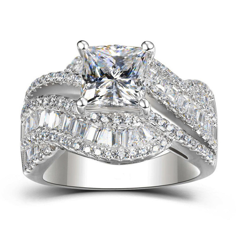 Elegant Gold White Plated Wide Band Intricate Zirconia Ring