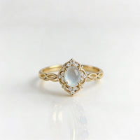 Elegant Hollow Flower With Cat Eye Stone Moonstone Ring