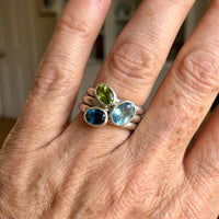 Elegant Irregular Multi Gemstone Silver Plated Ring Set