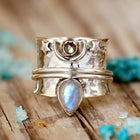 Elegant Moon Stone Star and Moon Wide Ring