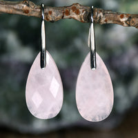 Elegant Natural Stone Rose Quartz Teardrop Earrings