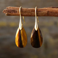 Elegant Natural Stone Tiger Eye Teardrop Earrings