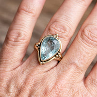 Elegant Pear Shaped Aquamarine Teardrop Silver Ring
