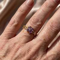 Elegant Purple Four Leaf Clover Zirconia Open Ring