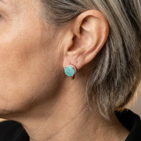 Elegant Round Cut Ice Flower Aqua Blue Stone Clip Earrings