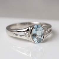 Elegant Silver Plated Oval Light Blue Stone Ring