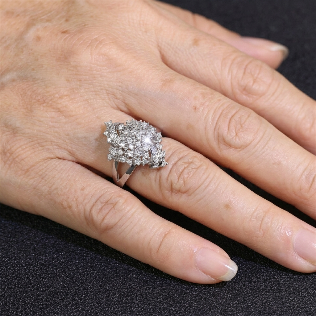 Elegant Sparkling Floral Design Zirconia Diamond Ring