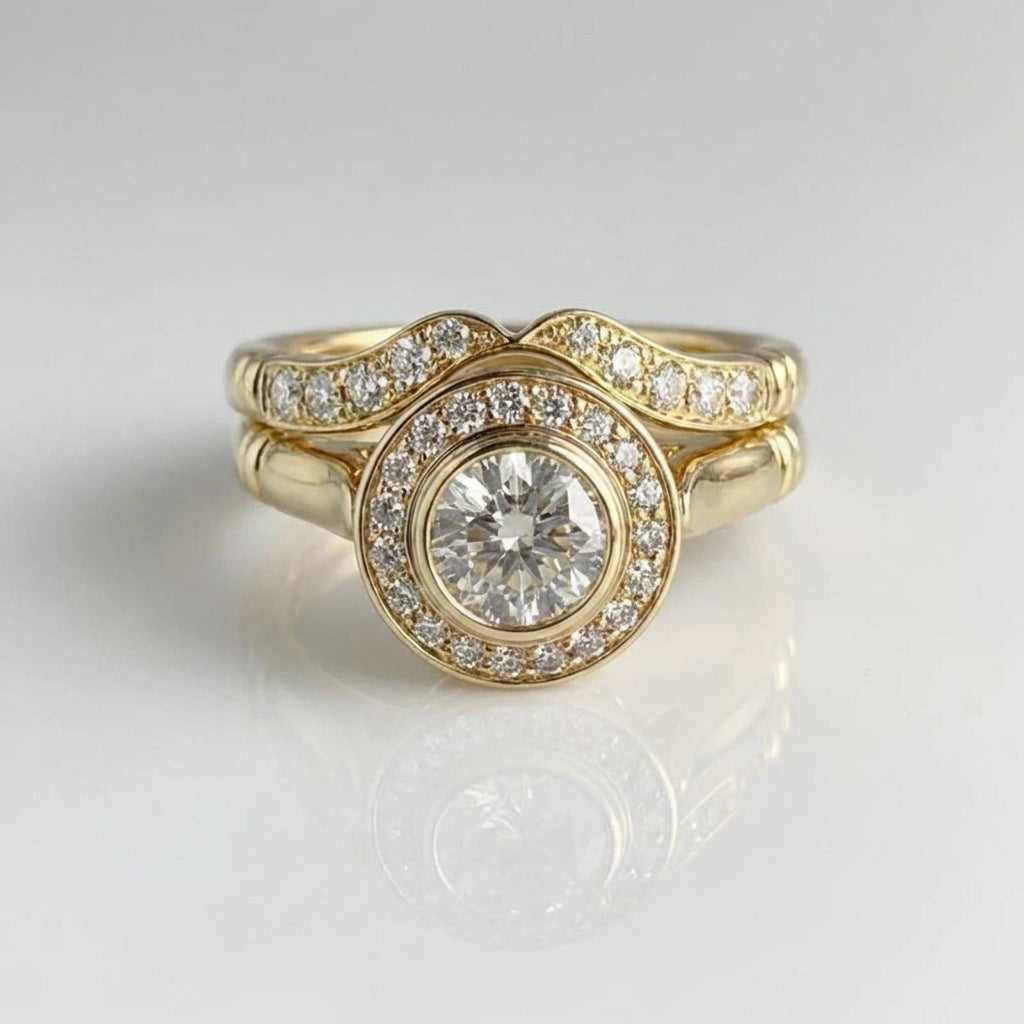 Elegant Vintage Gold & Zirconia Ring Set