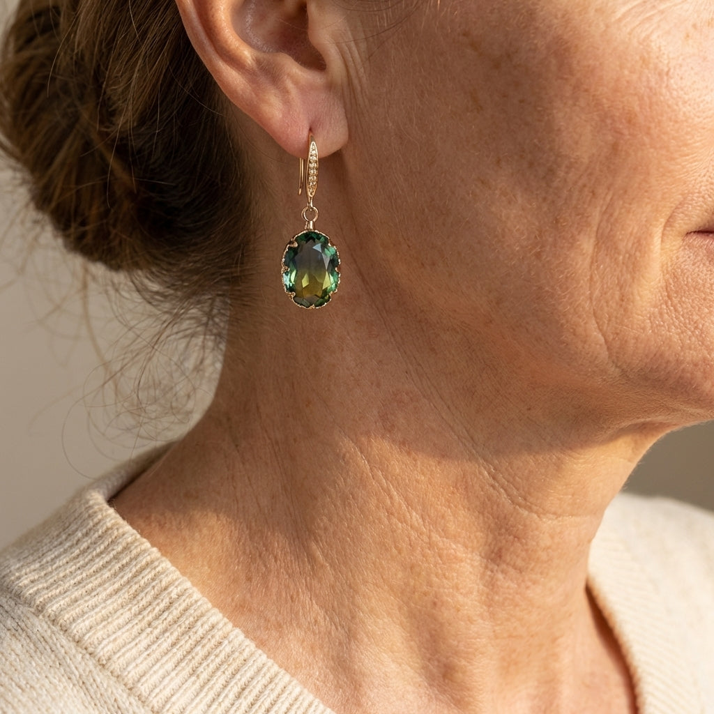 Elegant Vintage Inspired Oval Green Crystal Drop Earrings