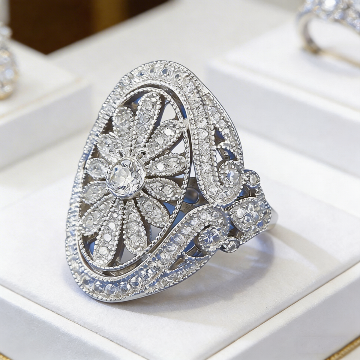 Elegant Vintage Sparkling Full Zirconia Sunflower Ring