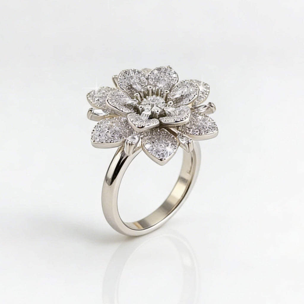 Elegant Vintage Style Silver Plated Floral Diamond Ring