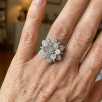 Elegant Vintage Style Silver Plated Floral Diamond Ring