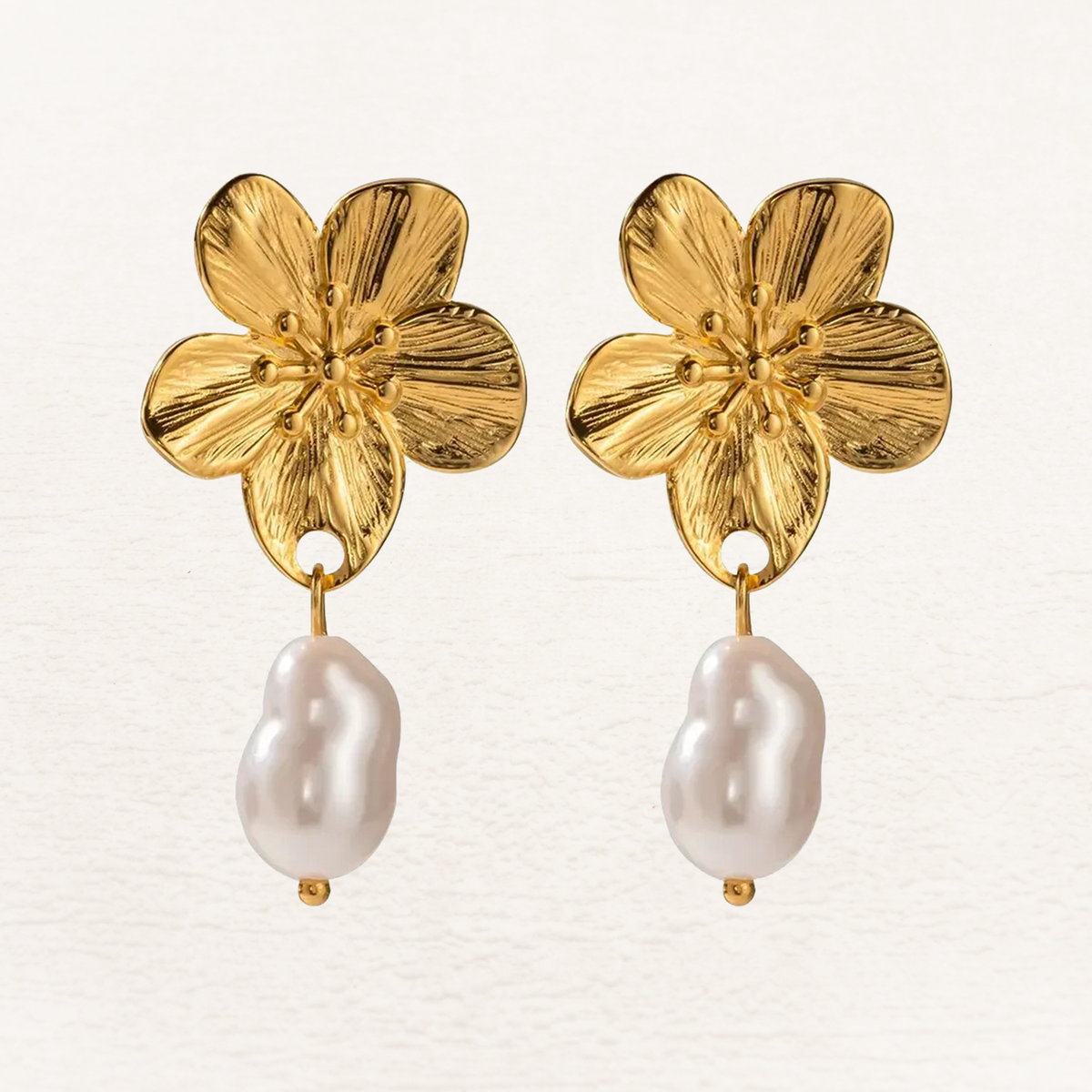 Ember Pearl Blossom Flower Earrings Gold