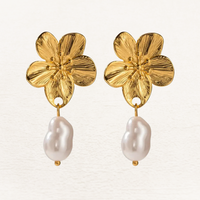 Ember Pearl Blossom Flower Earrings Gold