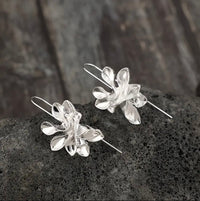 Elegant Silver Floral Hoop Drop Earrings