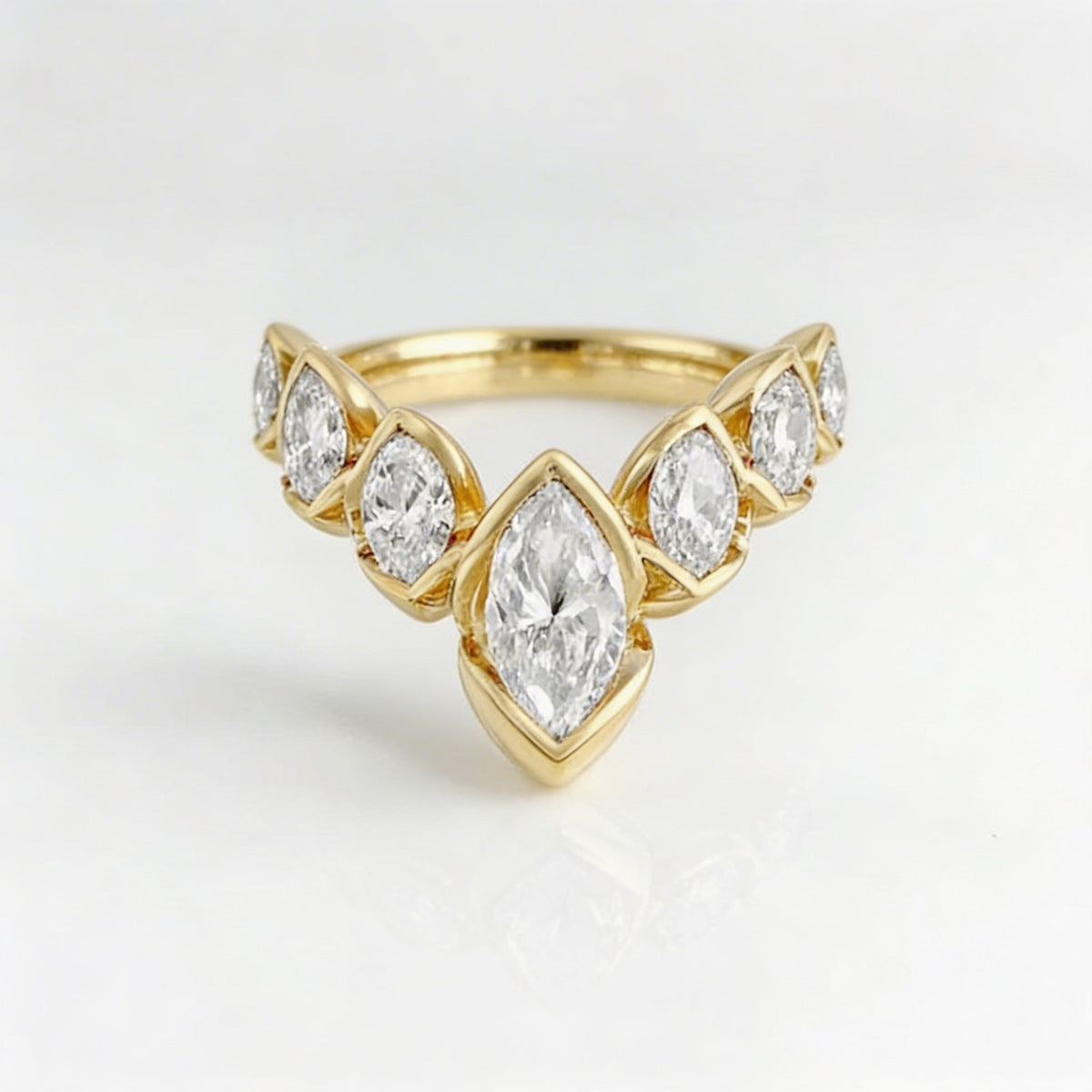 Geometric V-Shaped Gold Plated Zirconia Stone Flower Petal Ring