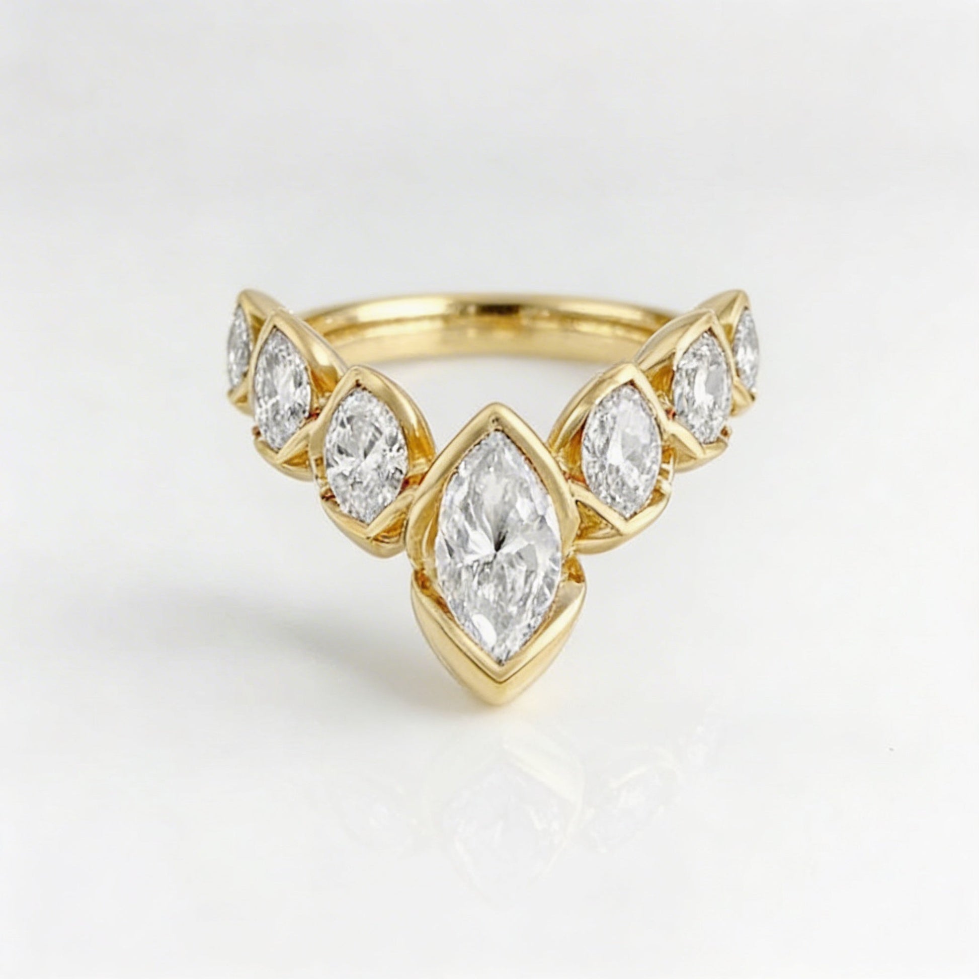 Geometric V-Shaped Gold Plated Zirconia Stone Flower Petal Ring