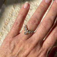 Geometric V-Shaped Gold Plated Zirconia Stone Flower Petal Ring