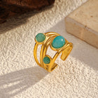 Gold Wire Turquoise Double Stone Statement Ring
