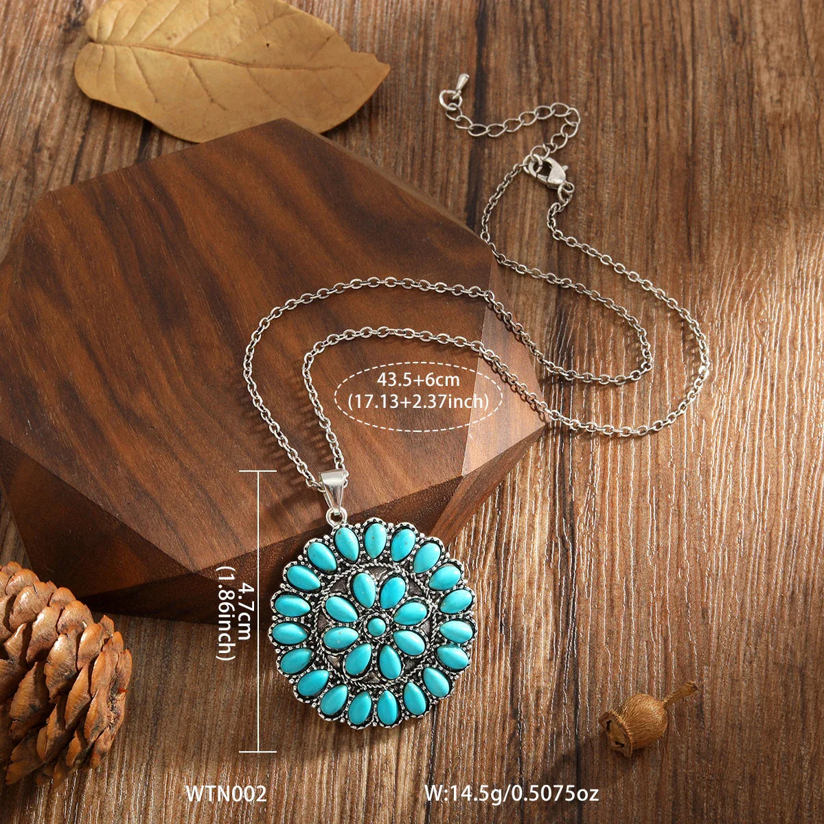 Vintage Round Turquoise Cluster Pendant Necklace